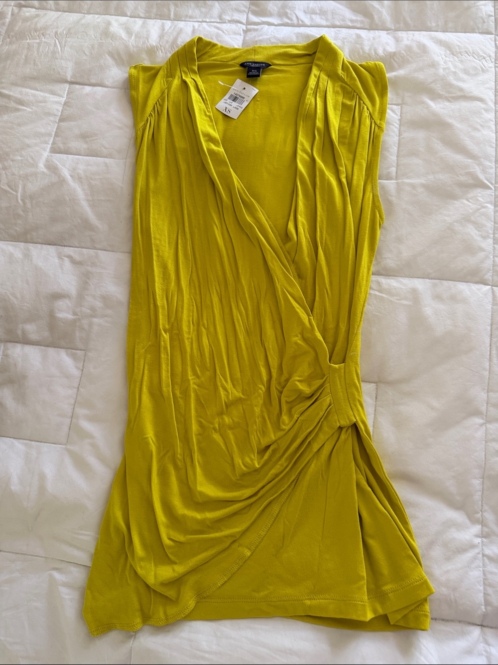 Ann Taylor One-Shoulder Draped Dress in Yellow-Green